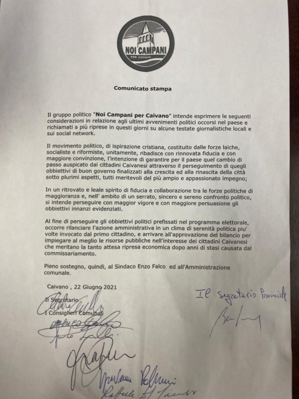 Noi Campani, comunicato stampa 22 giugno 2021