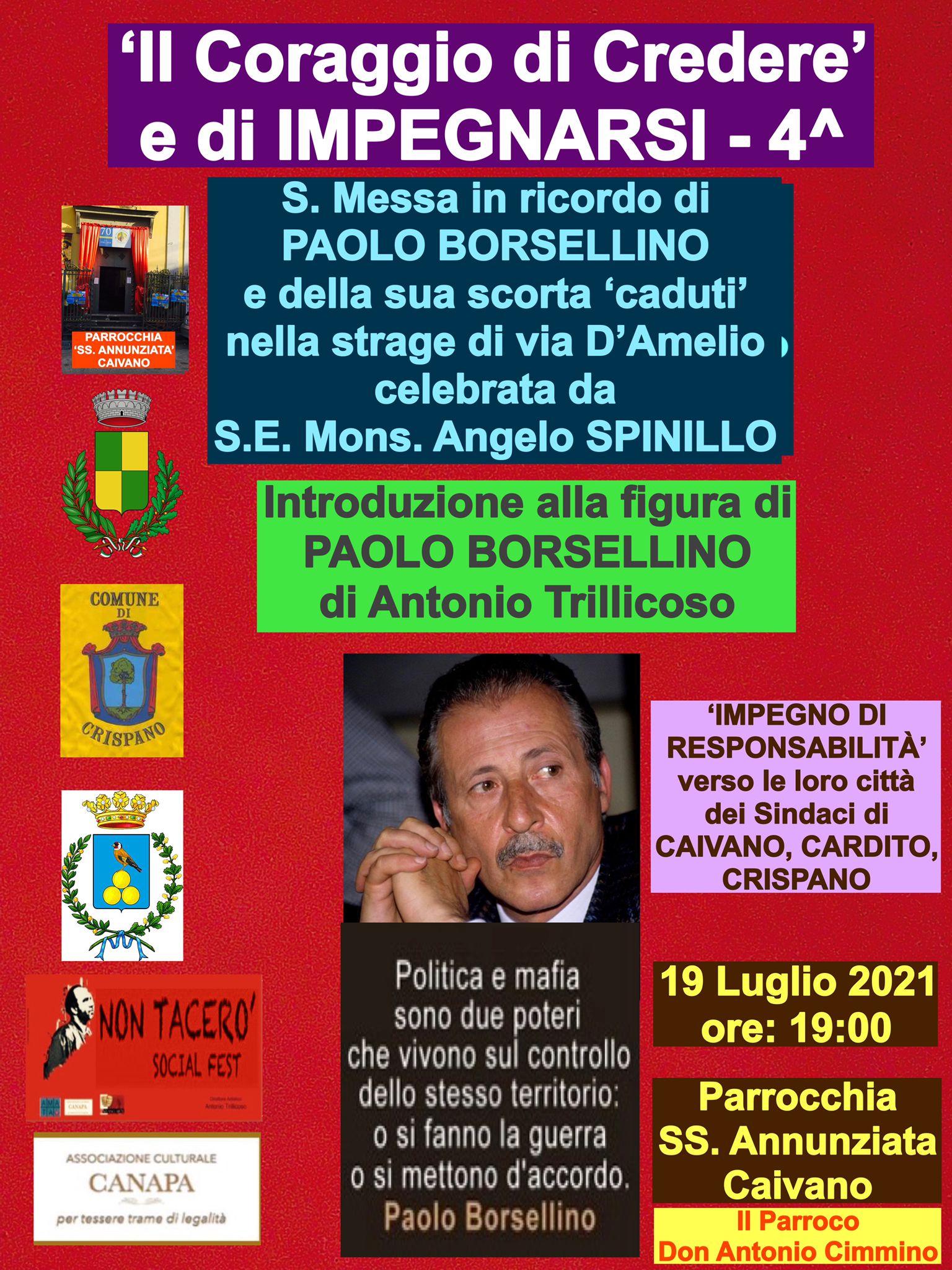Caivano, al via la manifestazione sulla legalità in ricordo del giudice Paolo Borsellino