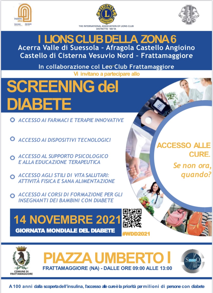 Frattamaggiore, Domenica 14 Novembre i Lions scendono in piazza per la prevenzione del Diabete