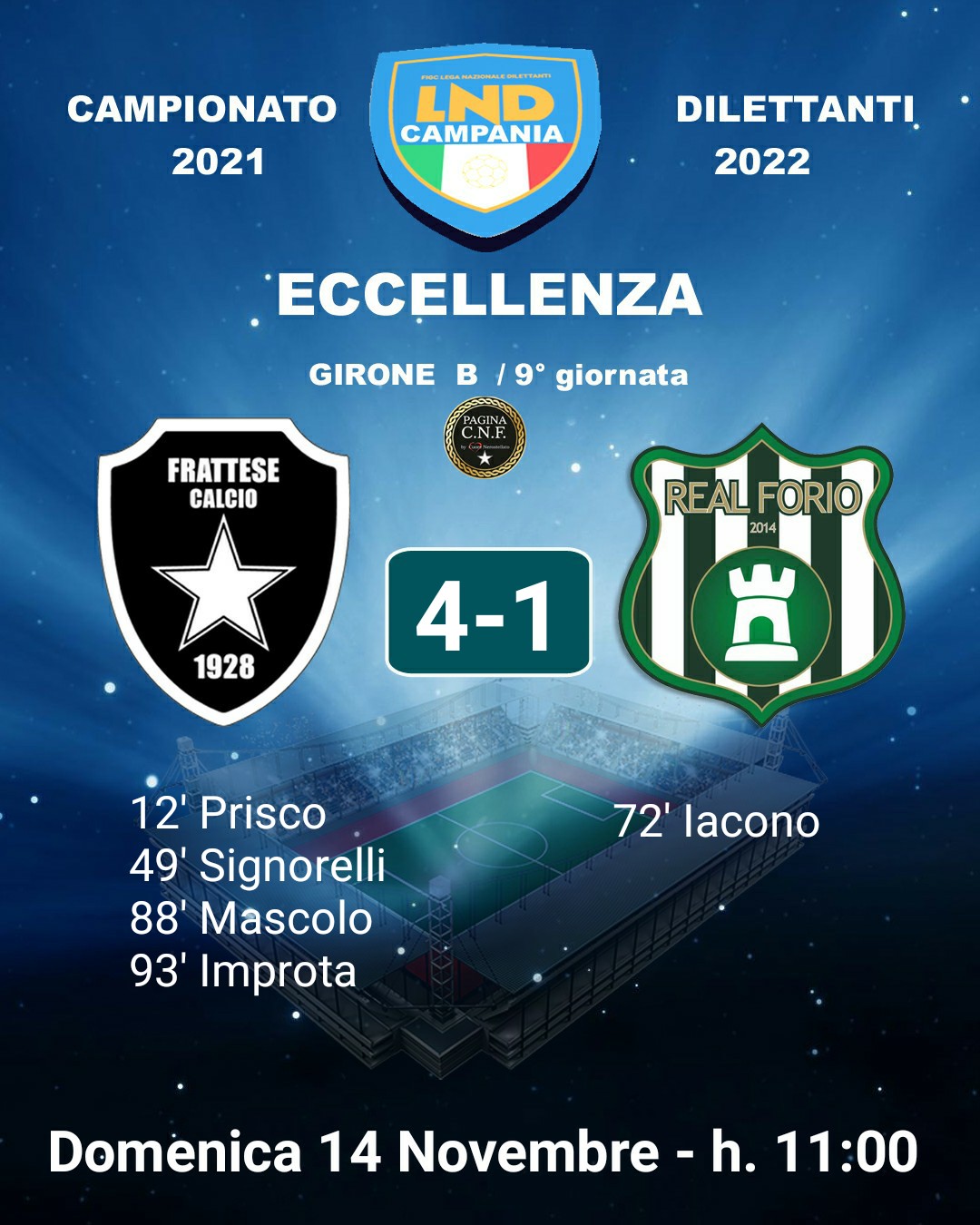 La Frattese forza 4 contro il Real Forio, consolida così il secondo posto