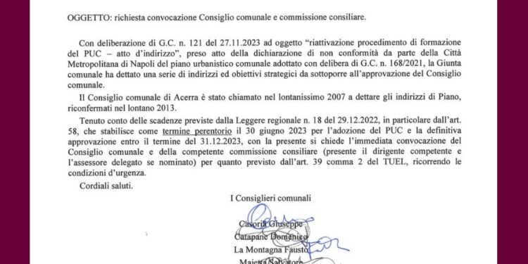 ACERRA, ritardi sul Puc ,Coalizione civica scrive