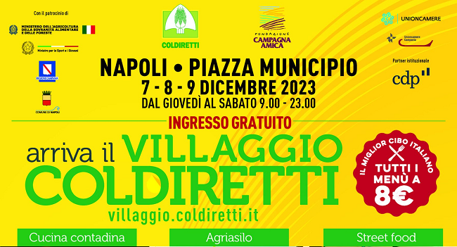 Napoli, Piazza Municipio , parte giovedì 7 , Il Villaggio Contadino di Natale della Coldiretti