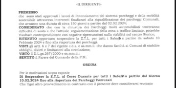 Frattamaggiore, da sabato 10 Febbraio si sospende la Ztl al Corso Durante