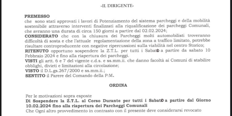 Frattamaggiore, da sabato 10 Febbraio si sospende la Ztl al Corso Durante