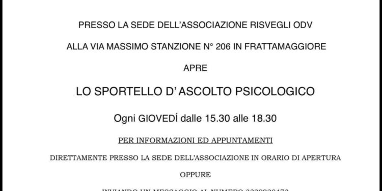 Frattamaggiore: Riparte il servizio supporto psicologico dell’associazione Risvegli