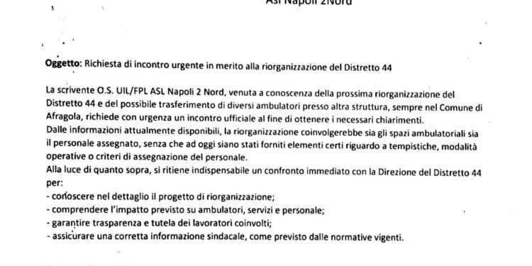 Afragola: La Uil/Fpl ASL Napoli 2 Nord denuncia il silenzio del distretto 44